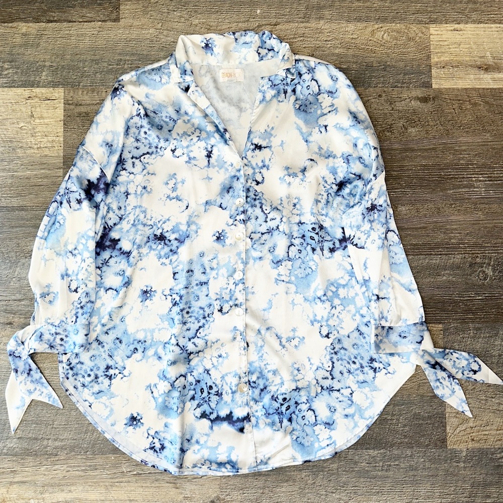 BEACH RIOT blue and white tie dye Allie mini shirt dress M
